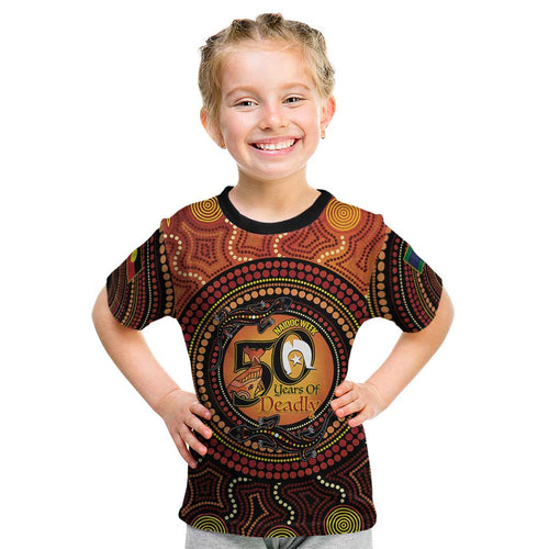 NAIDOC Week 2026 Personalised Kid T Shirt 50 Years of Deadly Lizard Kangaroo Aboriginal Art