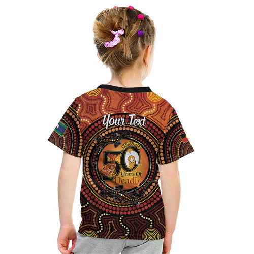 NAIDOC Week 2026 Personalised Kid T Shirt 50 Years of Deadly Lizard Kangaroo Aboriginal Art