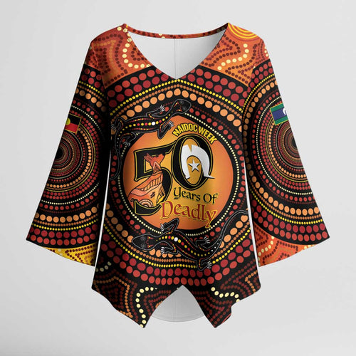 NAIDOC Week 2026 Personalised Kimono Sleeve Blouse 50 Years of Deadly Lizard Kangaroo Aboriginal Art