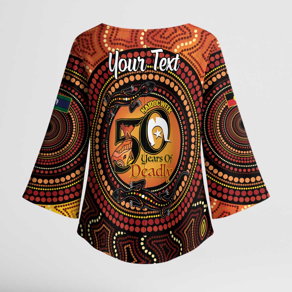 NAIDOC Week 2026 Personalised Kimono Sleeve Blouse 50 Years of Deadly Lizard Kangaroo Aboriginal Art