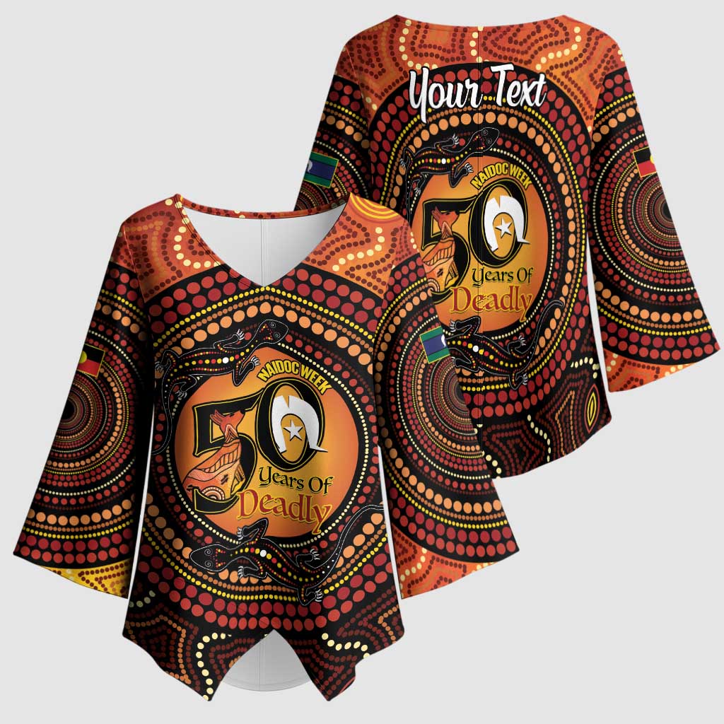 NAIDOC Week 2026 Personalised Kimono Sleeve Blouse 50 Years of Deadly Lizard Kangaroo Aboriginal Art