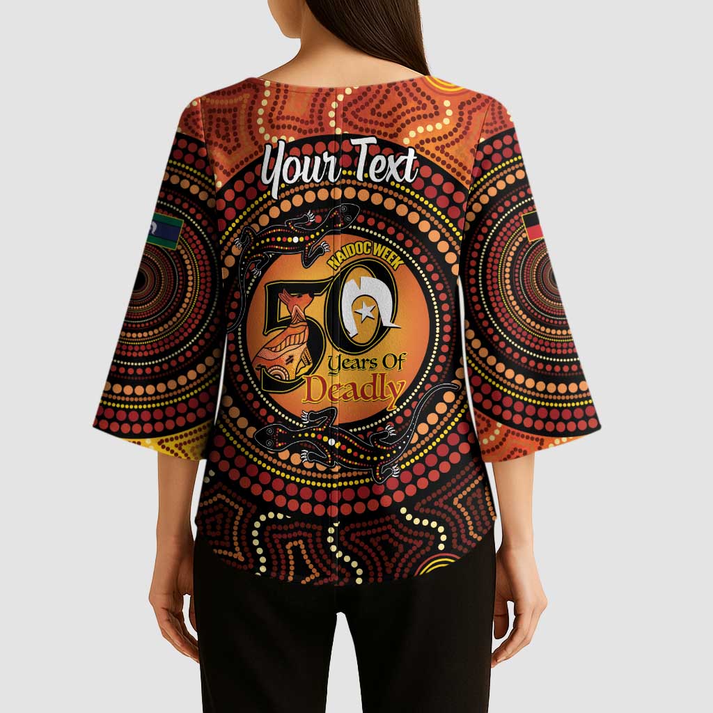 NAIDOC Week 2026 Personalised Kimono Sleeve Blouse 50 Years of Deadly Lizard Kangaroo Aboriginal Art