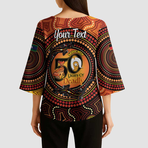 NAIDOC Week 2026 Personalised Kimono Sleeve Blouse 50 Years of Deadly Lizard Kangaroo Aboriginal Art