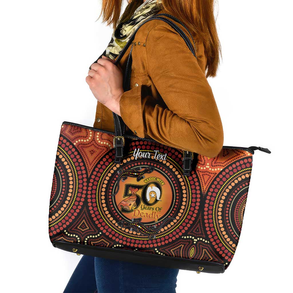 NAIDOC Week 2026 Personalised Leather Tote Bag 50 Years of Deadly Lizard Kangaroo Aboriginal Art