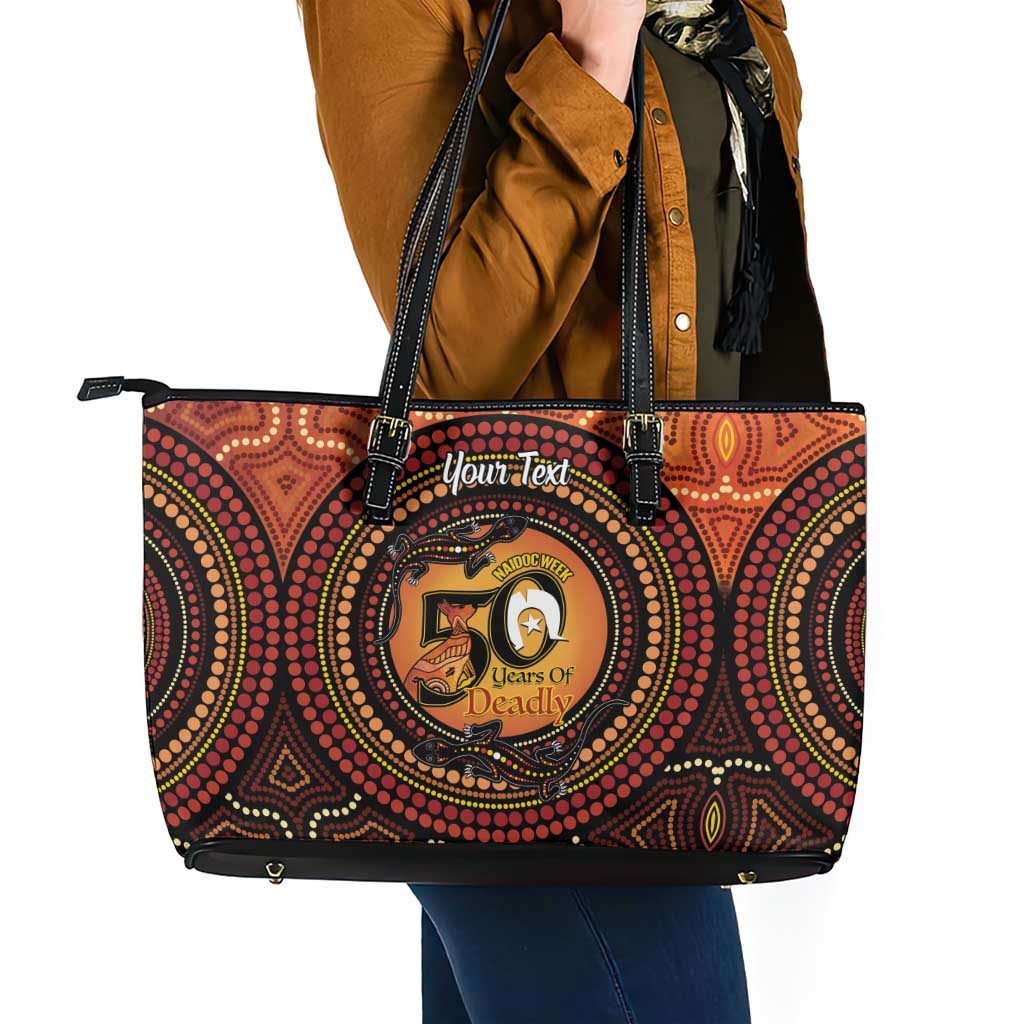 NAIDOC Week 2026 Personalised Leather Tote Bag 50 Years of Deadly Lizard Kangaroo Aboriginal Art