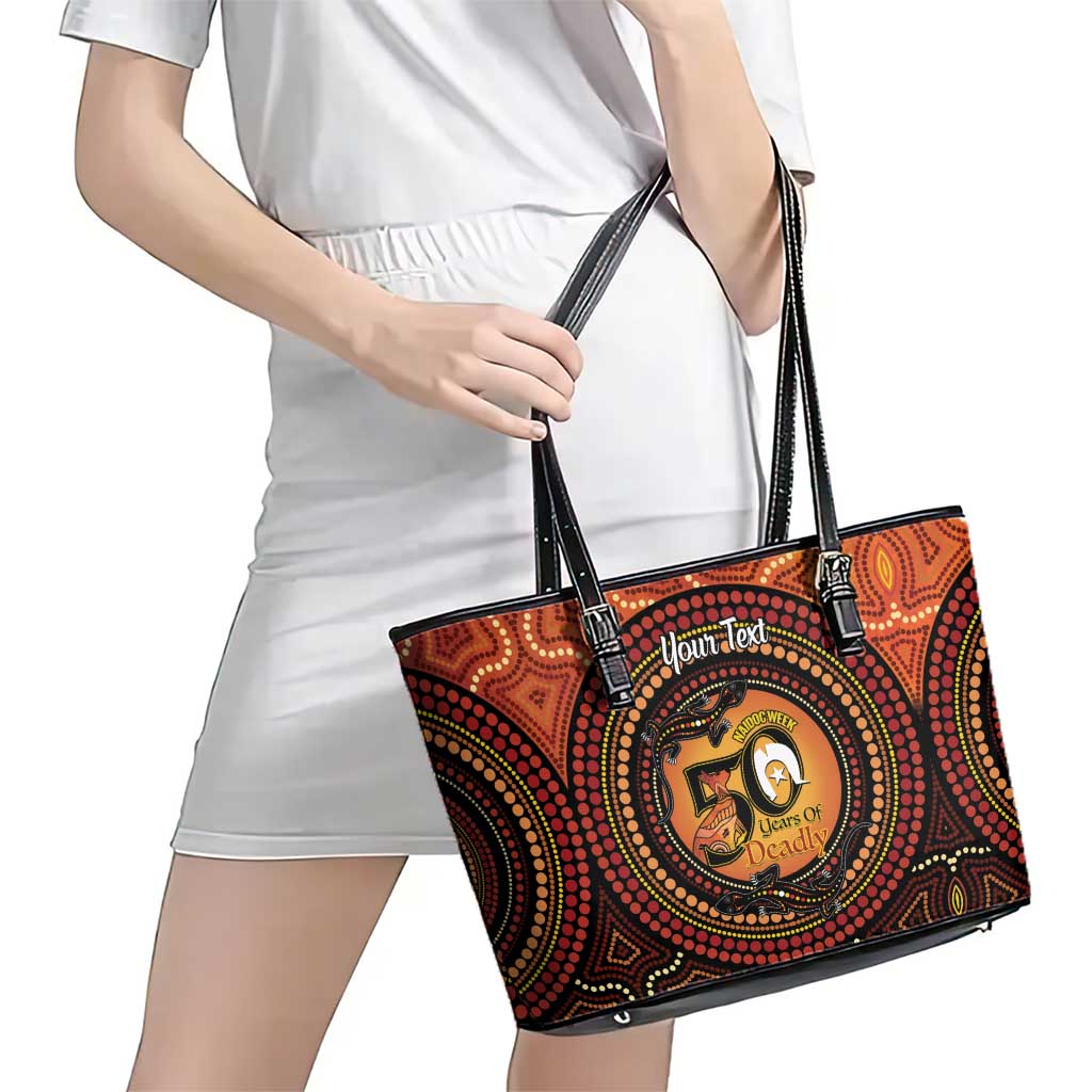 NAIDOC Week 2026 Personalised Leather Tote Bag 50 Years of Deadly Lizard Kangaroo Aboriginal Art