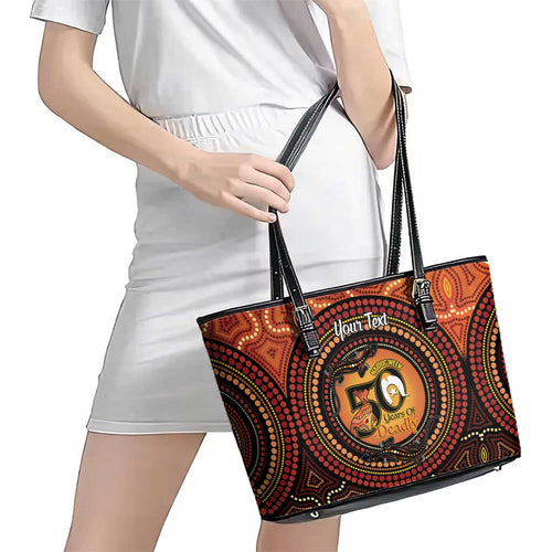 NAIDOC Week 2026 Personalised Leather Tote Bag 50 Years of Deadly Lizard Kangaroo Aboriginal Art