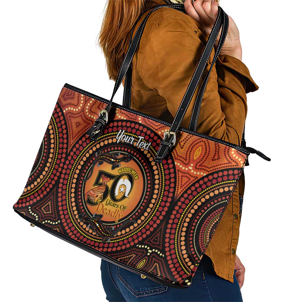 NAIDOC Week 2026 Personalised Leather Tote Bag 50 Years of Deadly Lizard Kangaroo Aboriginal Art