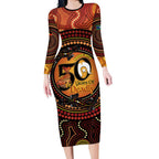 NAIDOC Week 2026 Personalised Long Sleeve Bodycon Dress 50 Years of Deadly Lizard Kangaroo Aboriginal Art
