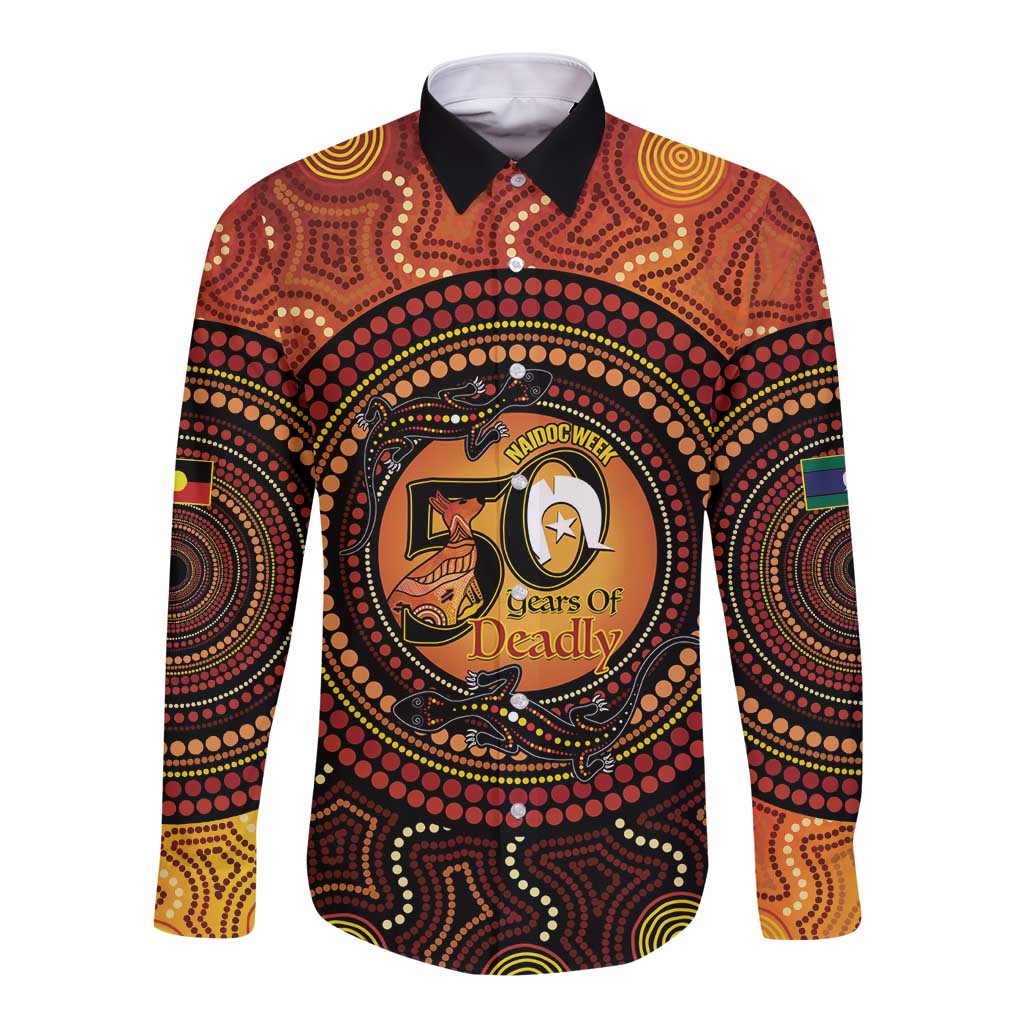 NAIDOC Week 2026 Personalised Long Sleeve Button Shirt 50 Years of Deadly Lizard Kangaroo Aboriginal Art