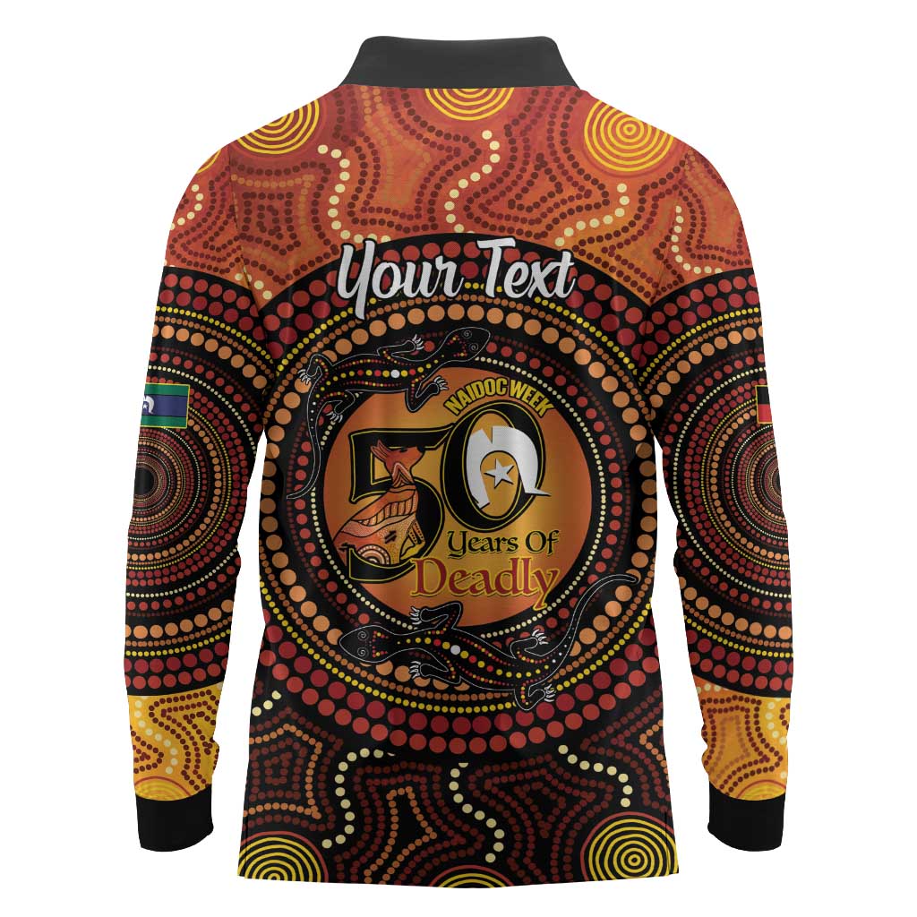 NAIDOC Week 2026 Personalised Long Sleeve Polo Shirt 50 Years of Deadly Lizard Kangaroo Aboriginal Art