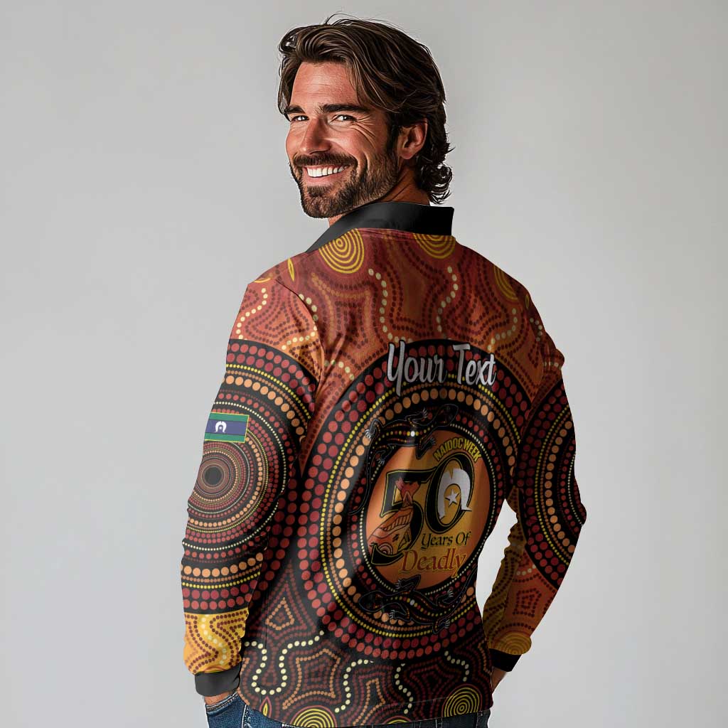 NAIDOC Week 2026 Personalised Long Sleeve Polo Shirt 50 Years of Deadly Lizard Kangaroo Aboriginal Art