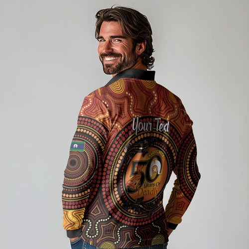 NAIDOC Week 2026 Personalised Long Sleeve Polo Shirt 50 Years of Deadly Lizard Kangaroo Aboriginal Art