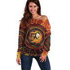 NAIDOC Week 2026 Personalised Off Shoulder Sweater 50 Years of Deadly Lizard Kangaroo Aboriginal Art
