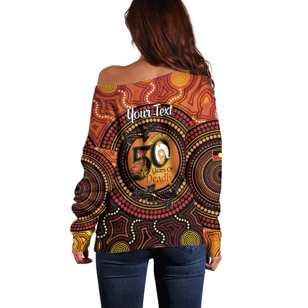 NAIDOC Week 2026 Personalised Off Shoulder Sweater 50 Years of Deadly Lizard Kangaroo Aboriginal Art