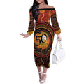 NAIDOC Week 2026 Personalised Off The Shoulder Long Sleeve Dress 50 Years of Deadly Lizard Kangaroo Aboriginal Art
