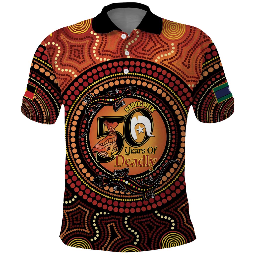 NAIDOC Week 2026 Personalised Polo Shirt 50 Years of Deadly Lizard Kangaroo Aboriginal Art