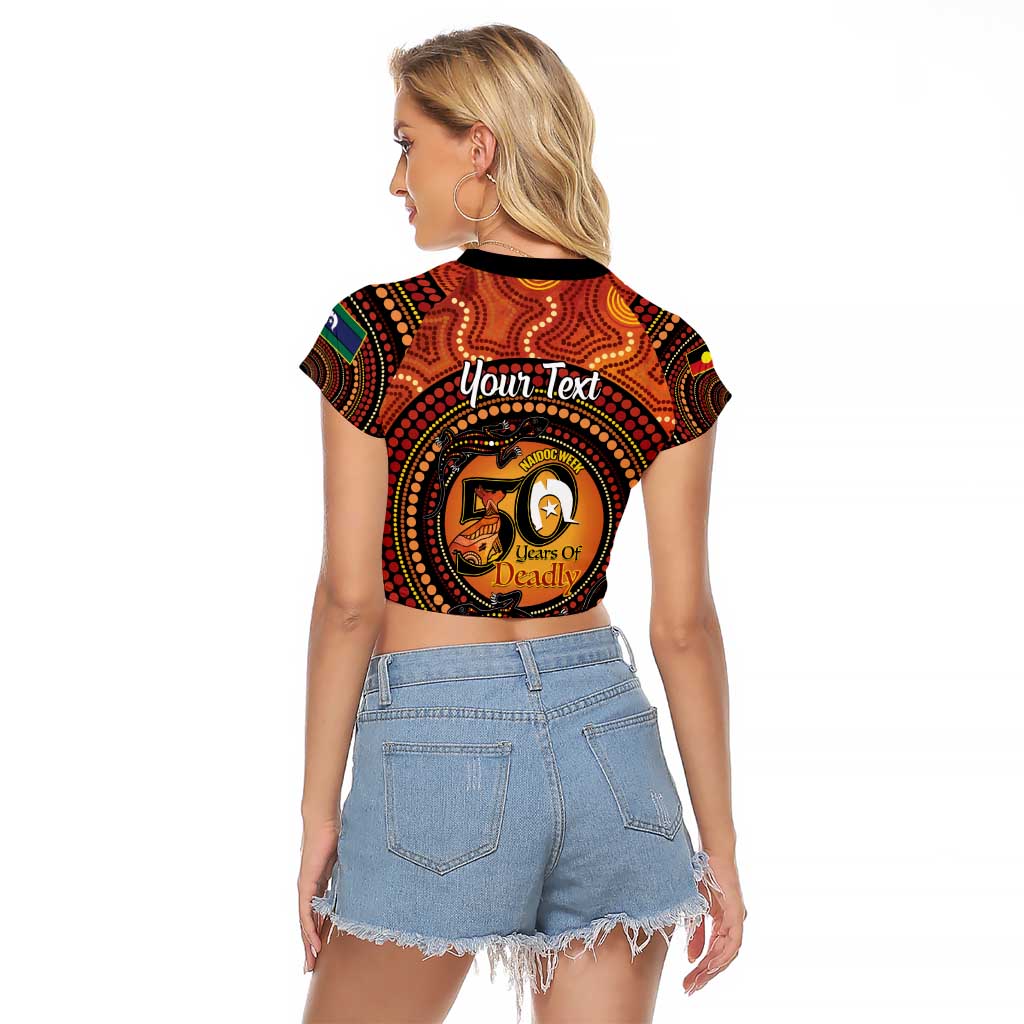 NAIDOC Week 2026 Personalised Raglan Cropped T Shirt 50 Years of Deadly Lizard Kangaroo Aboriginal Art
