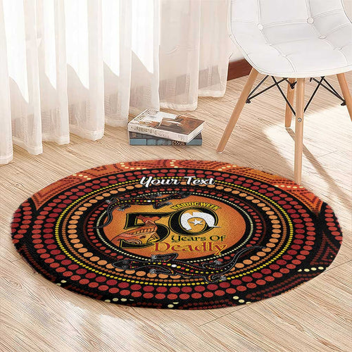 NAIDOC Week 2026 Personalised Round Carpet 50 Years of Deadly Lizard Kangaroo Aboriginal Art