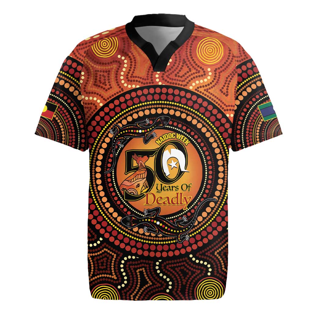 NAIDOC Week 2026 Personalised Rugby Jersey 50 Years of Deadly Lizard Kangaroo Aboriginal Art