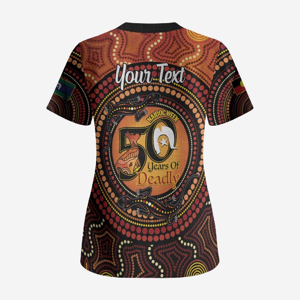 NAIDOC Week 2026 Personalised Scrub Top 50 Years of Deadly Lizard Kangaroo Aboriginal Art