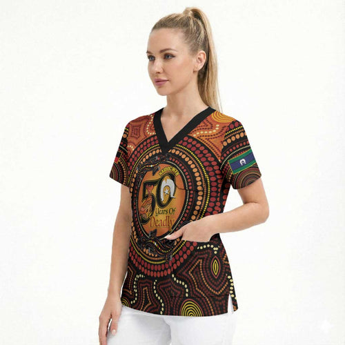 NAIDOC Week 2026 Personalised Scrub Top 50 Years of Deadly Lizard Kangaroo Aboriginal Art