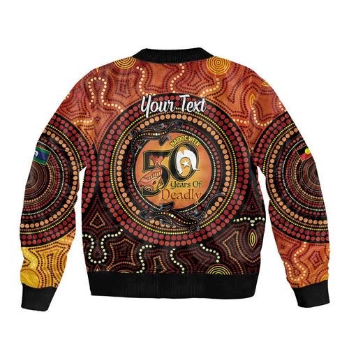 NAIDOC Week 2026 Personalised Sleeve Zip Bomber Jacket 50 Years of Deadly Lizard Kangaroo Aboriginal Art