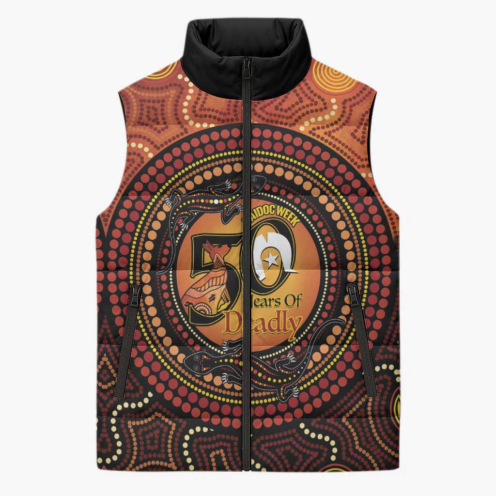 NAIDOC Week 2026 Personalised Sleeveless Puffer Jacket 50 Years of Deadly Lizard Kangaroo Aboriginal Art