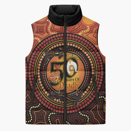 NAIDOC Week 2026 Personalised Sleeveless Puffer Jacket 50 Years of Deadly Lizard Kangaroo Aboriginal Art