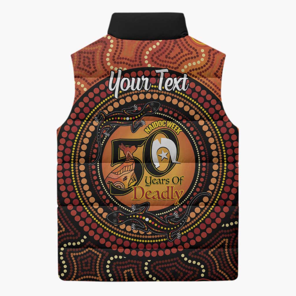 NAIDOC Week 2026 Personalised Sleeveless Puffer Jacket 50 Years of Deadly Lizard Kangaroo Aboriginal Art