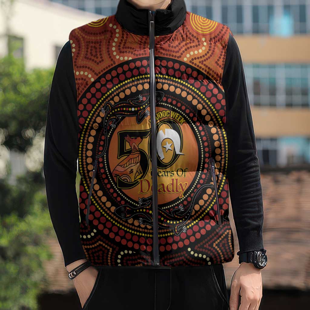 NAIDOC Week 2026 Personalised Sleeveless Puffer Jacket 50 Years of Deadly Lizard Kangaroo Aboriginal Art