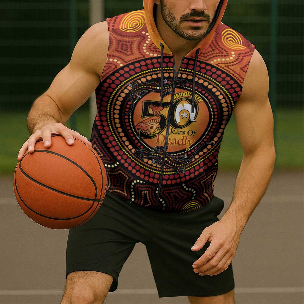 NAIDOC Week 2026 Personalised Sleeveless Zip Hoodie 50 Years of Deadly Lizard Kangaroo Aboriginal Art
