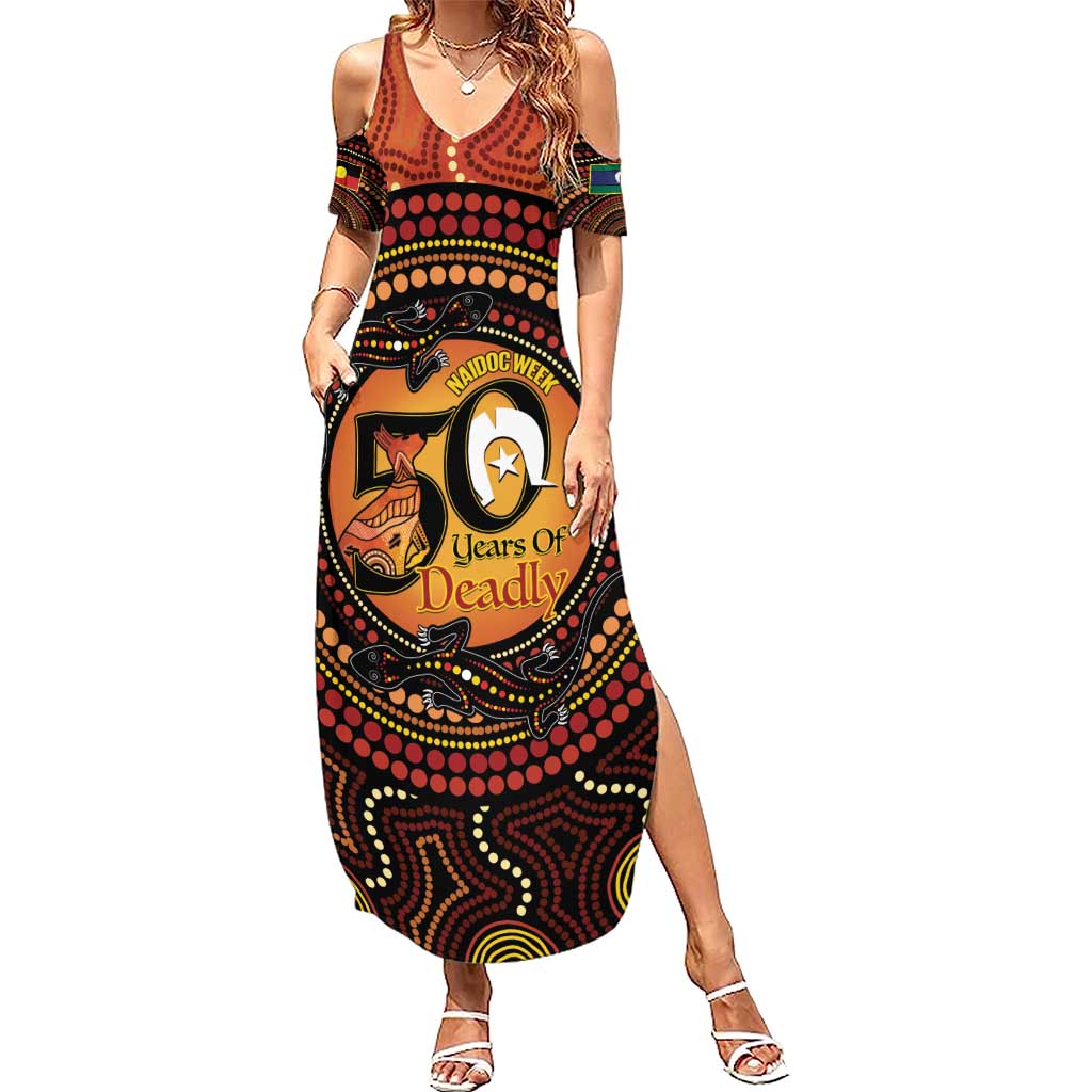 NAIDOC Week 2026 Personalised Summer Maxi Dress 50 Years of Deadly Lizard Kangaroo Aboriginal Art