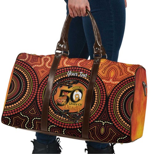 NAIDOC Week 2026 Personalised Travel Bag 50 Years of Deadly Lizard Kangaroo Aboriginal Art