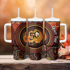 NAIDOC Week 2026 Personalised Tumbler With Handle 50 Years of Deadly Lizard Kangaroo Aboriginal Art