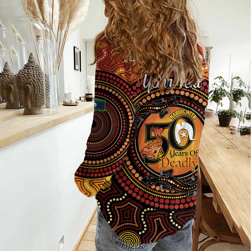 NAIDOC Week 2026 Personalised Women Casual Shirt 50 Years of Deadly Lizard Kangaroo Aboriginal Art