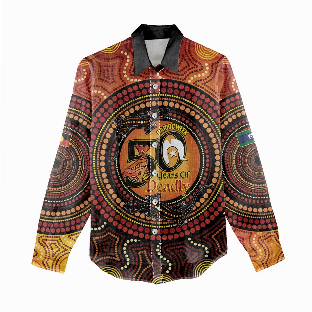 NAIDOC Week 2026 Personalised Women Casual Shirt 50 Years of Deadly Lizard Kangaroo Aboriginal Art
