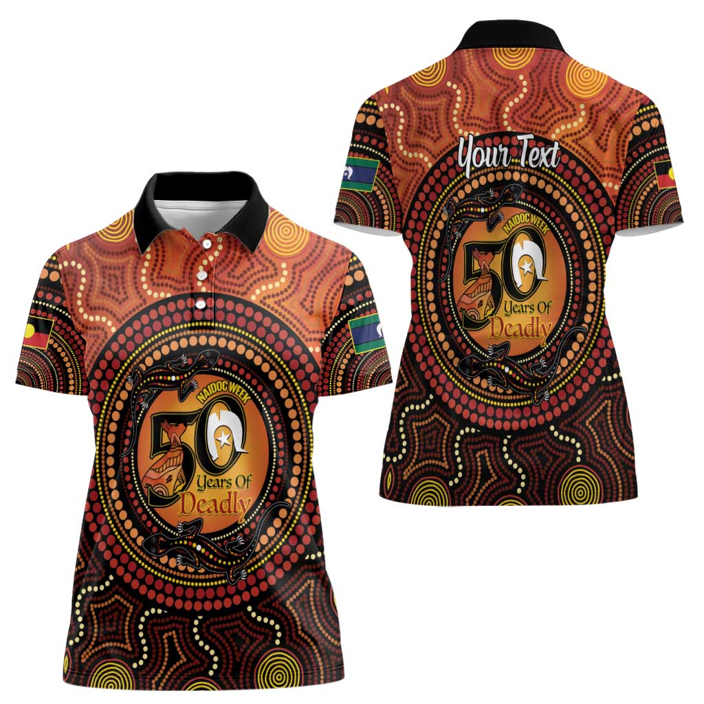 NAIDOC Week 2026 Personalised Women Polo Shirt 50 Years of Deadly Lizard Kangaroo Aboriginal Art