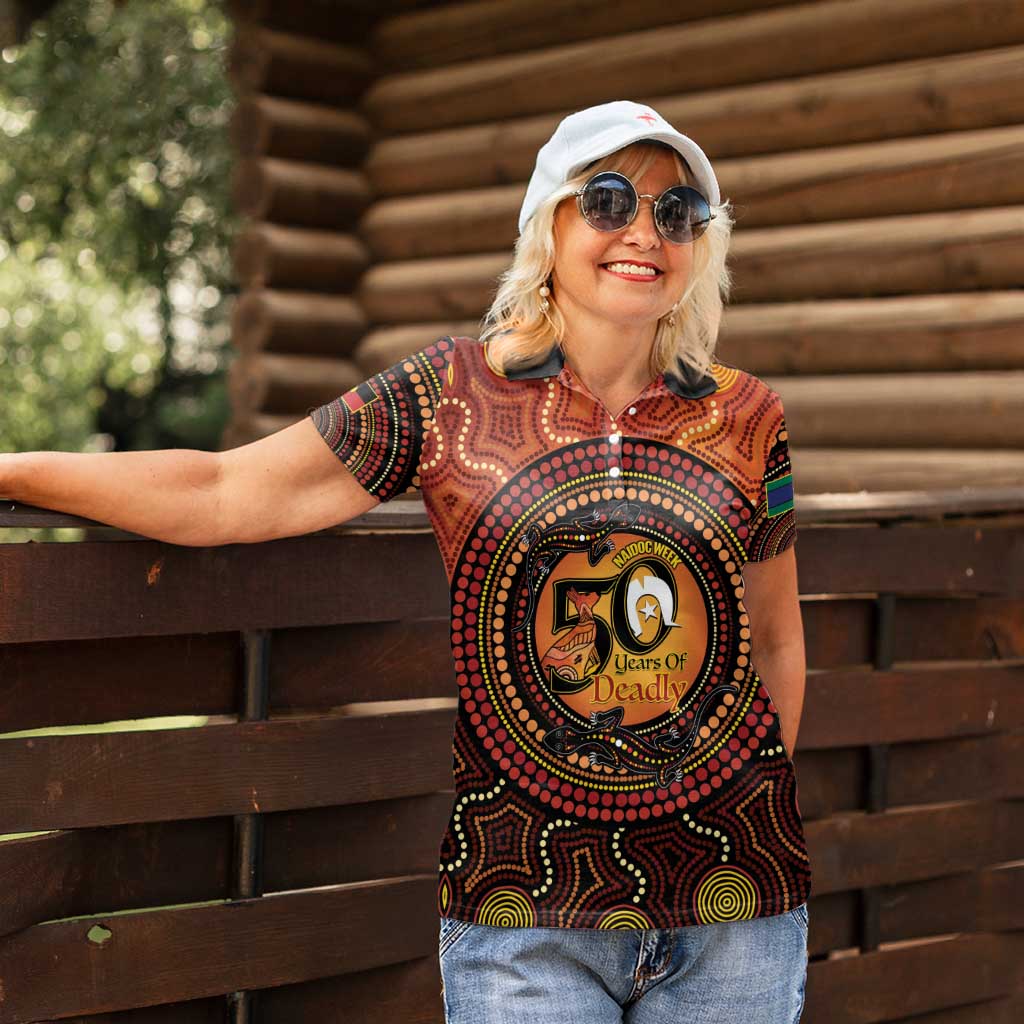 NAIDOC Week 2026 Personalised Women Polo Shirt 50 Years of Deadly Lizard Kangaroo Aboriginal Art
