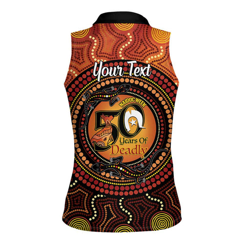 NAIDOC Week 2026 Personalised Women Sleeveless Polo Shirt 50 Years of Deadly Lizard Kangaroo Aboriginal Art