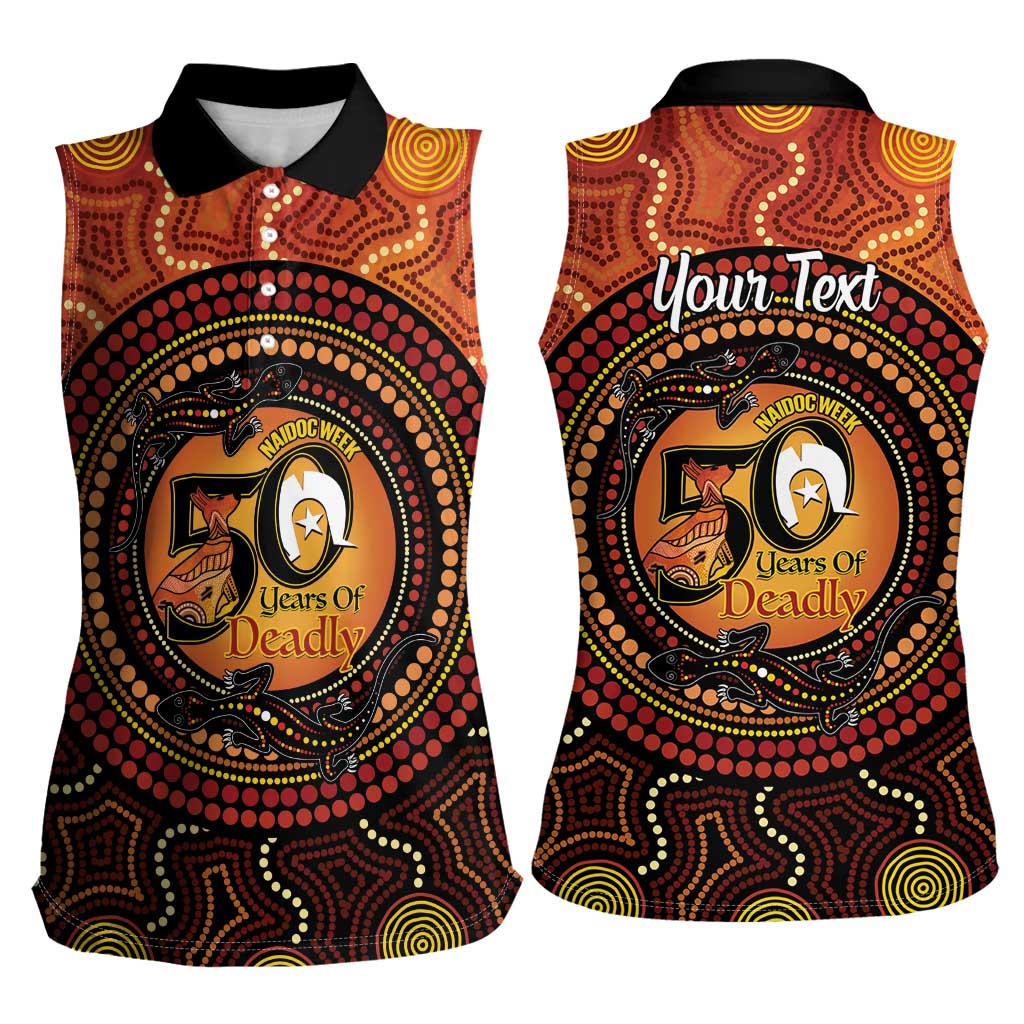 NAIDOC Week 2026 Personalised Women Sleeveless Polo Shirt 50 Years of Deadly Lizard Kangaroo Aboriginal Art