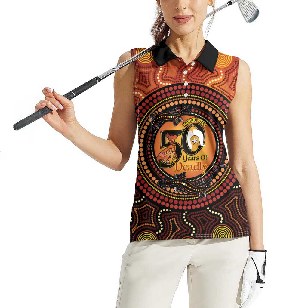 NAIDOC Week 2026 Personalised Women Sleeveless Polo Shirt 50 Years of Deadly Lizard Kangaroo Aboriginal Art