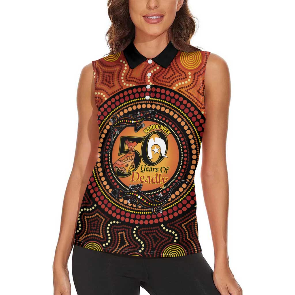 NAIDOC Week 2026 Personalised Women Sleeveless Polo Shirt 50 Years of Deadly Lizard Kangaroo Aboriginal Art