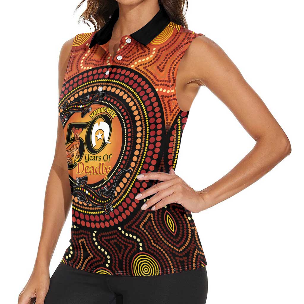 NAIDOC Week 2026 Personalised Women Sleeveless Polo Shirt 50 Years of Deadly Lizard Kangaroo Aboriginal Art