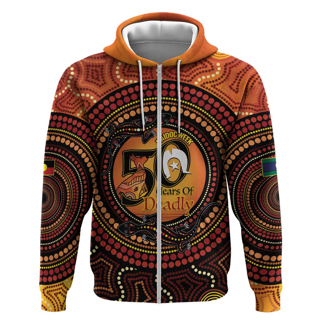 NAIDOC Week 2026 Personalised Zip Hoodie 50 Years of Deadly Lizard Kangaroo Aboriginal Art