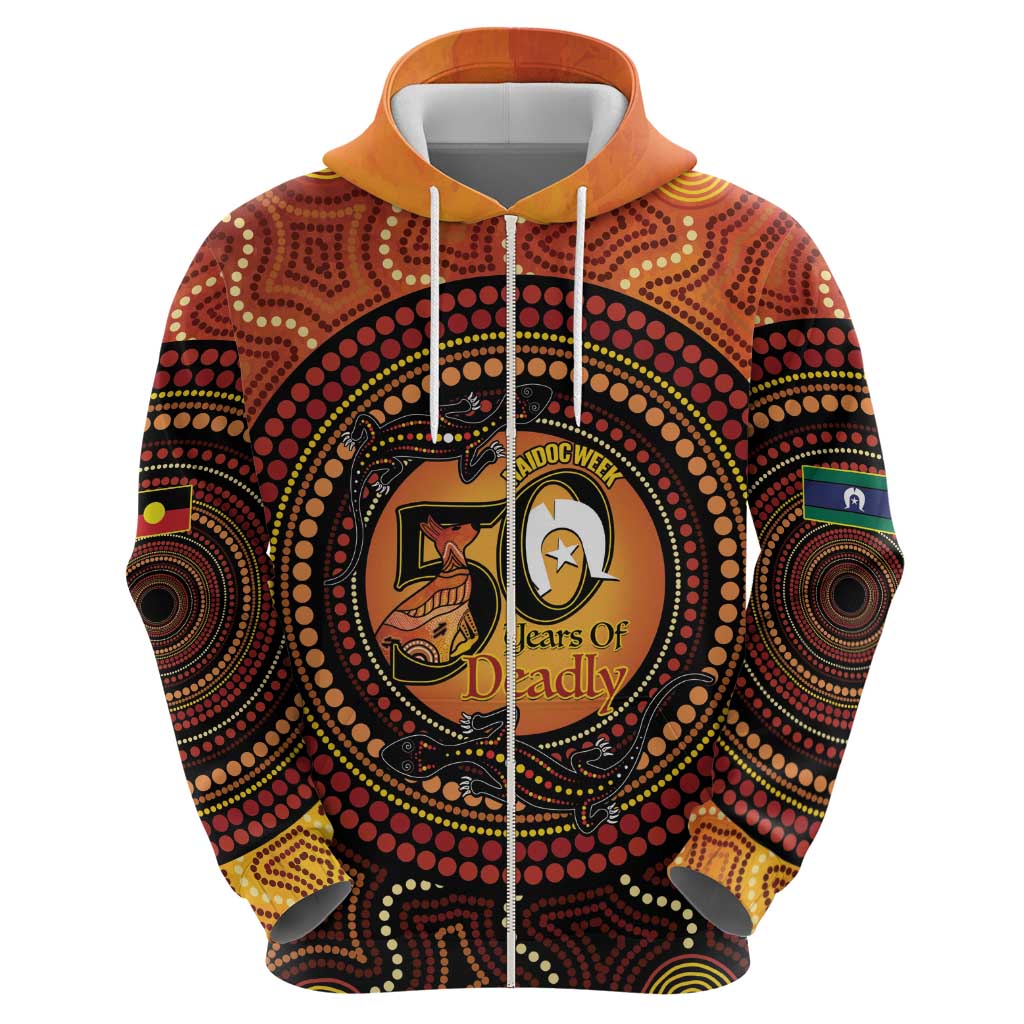 NAIDOC Week 2026 Personalised Zip Hoodie 50 Years of Deadly Lizard Kangaroo Aboriginal Art