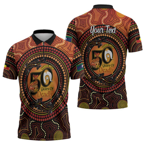 NAIDOC Week 2026 Personalised Zipper Polo Shirt 50 Years of Deadly Lizard Kangaroo Aboriginal Art