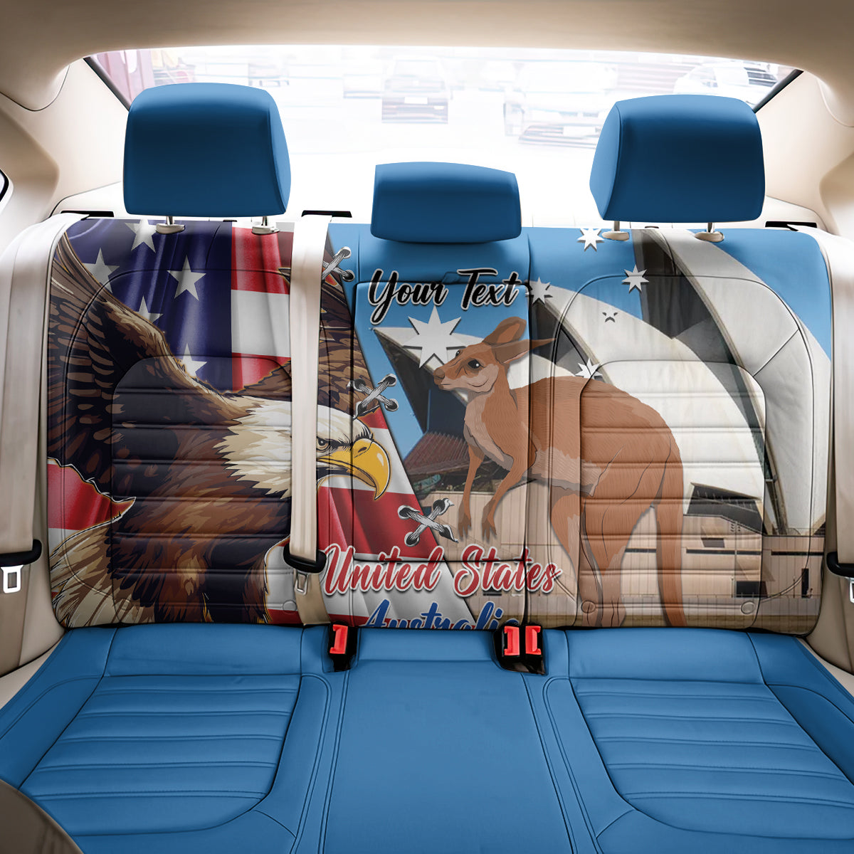 Personalised United States And Australia Back Car Seat Cover USA Eagle With Aussie Kangaroo