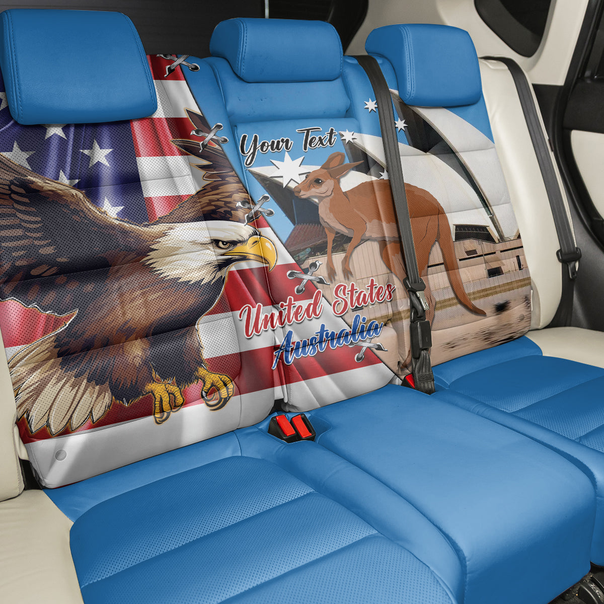 Personalised United States And Australia Back Car Seat Cover USA Eagle With Aussie Kangaroo