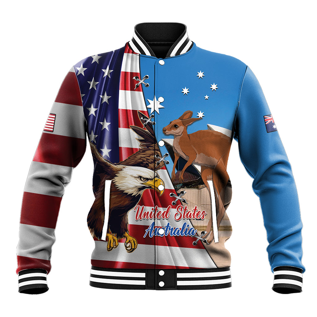 Personalised United States And Australia Baseball Jacket USA Eagle With Aussie Kangaroo